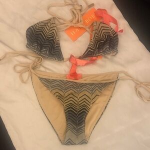 Hale Bob Beige and Black Chevron Bikini